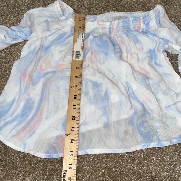 Hollister BoHo tie dyed flutter wide sleeve cropped blouse top off shoulder SZ M - Picture 8 of 10